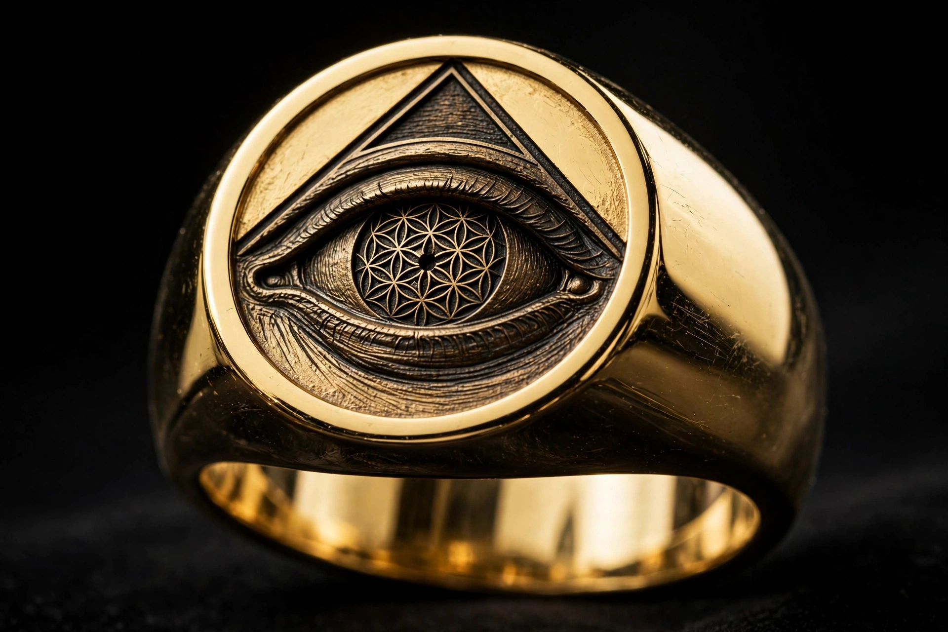 Finished gold Eye Signet Ring